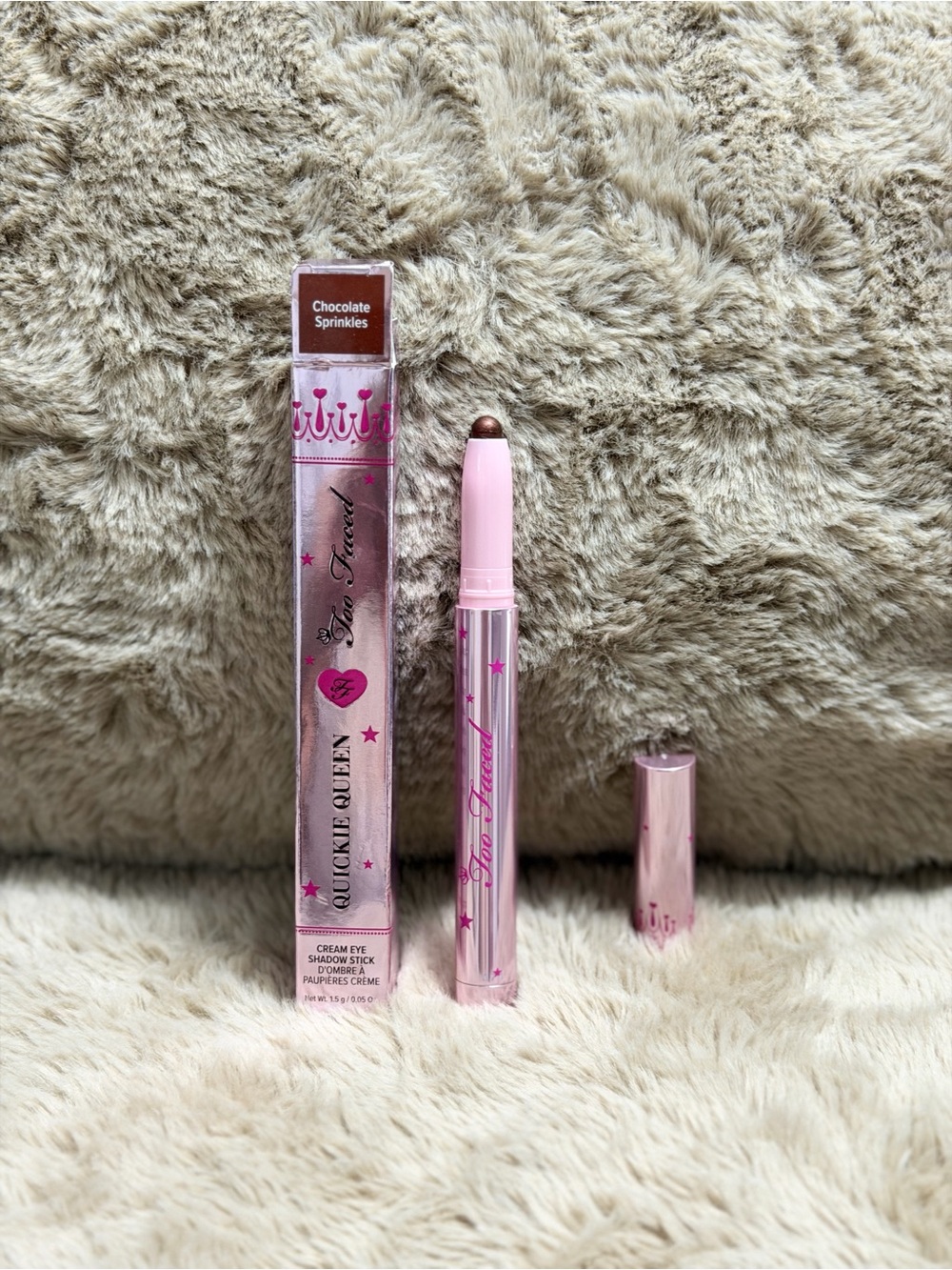 Too Faced Cream Eyeshadow Stick in Shimmery Chocolate with Pink Metallic Case